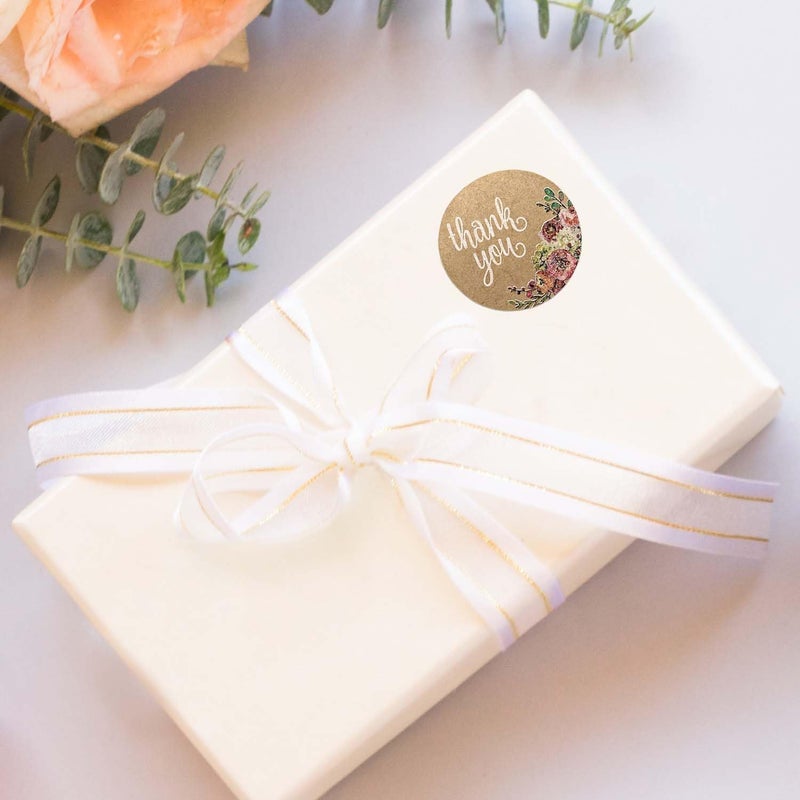 SBlabels Brown Kraft Floral Thank You Stickers / 1000 Thanks Flowers Labels Roll / 1.5" Round Envelope Seals/Made in The USA - Image 5
